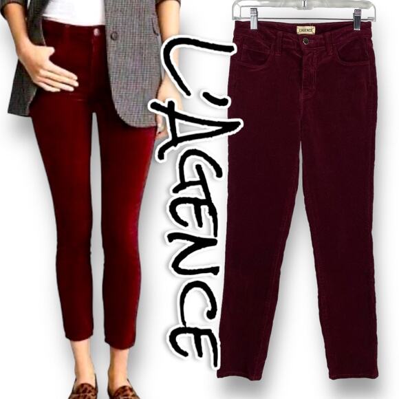 L'AGENCE Pants - L’Agence Margot High Rise Skinny Pants Wine Corduroy Women’s Size 25